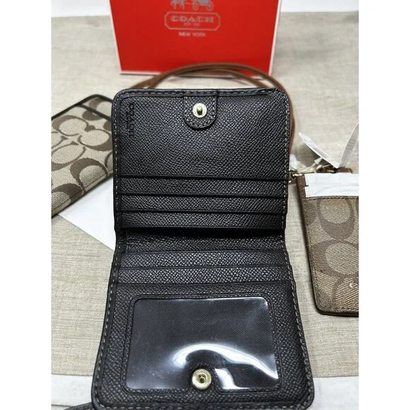 Coach Signature Logo Print Brown Lanyard Wallet & Pouch - Picture 13 of 13